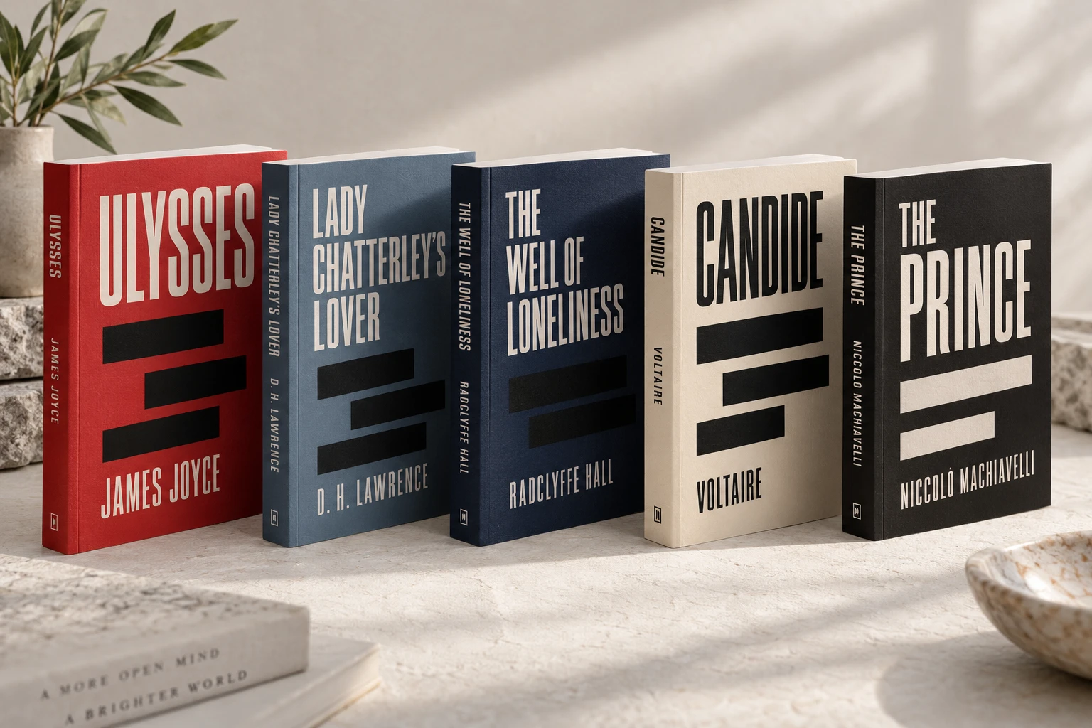 Illustrative physical editions of the five books in the collection